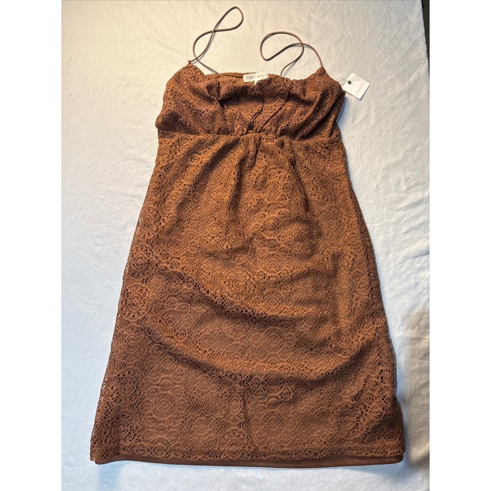Ultra Flirt‎ Womens Brown Lace Spaghetti Strap Mini Dress RK525863 Size L NEW